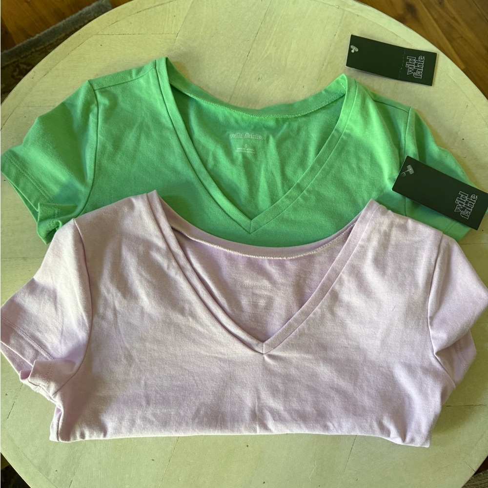 Wild Fable Set of 2 Crop V Neck Tees Size S NWT 💜💚